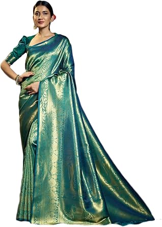 Vardha Sarees for Women Raw Silk Banarasi Woven Sari| Indian Rakhi Diwali Wedding Gift Saree & Unstitched Blouse