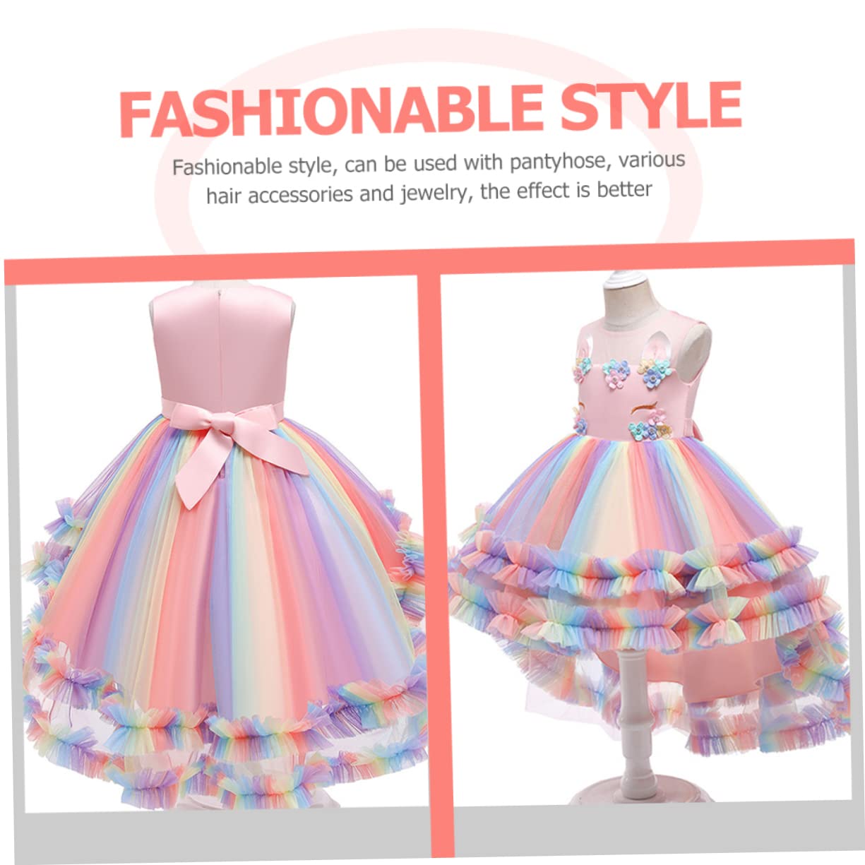 Beavorty Vestito Principessa Bambina Unicorno Rosa 130cm 1 Pezzo