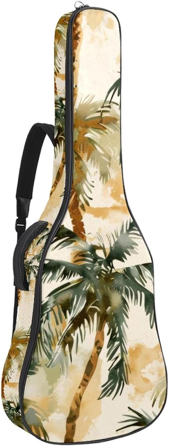 Acoustic Guitar Bag 0.4 Inch Thick Padding Waterproof Guitar Case Gig Bag for 40 41 42 Inch Electric Bass Classical Guitar, Watercolor Palm Trees and Leopard Background