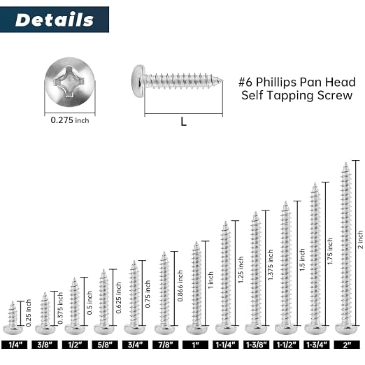 Tornillos autoperforantes para madera #6 x 1/4" 100 pcs acero inoxidable miniatura 5