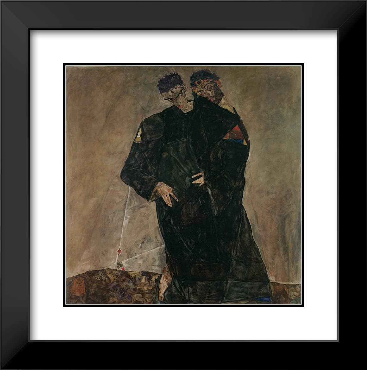 ArtDirect Egon Schiele 15x15 Black Modern Frame and Double Matted Museum Art Print Titled - The Hermits (1912)