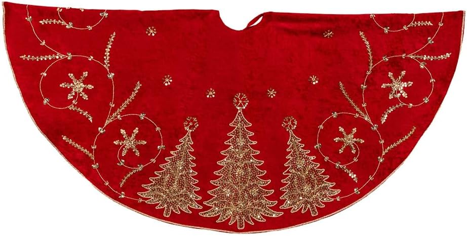 Kurt Adler 48" Burgundy & Gold Christmas Tree Damask Tree Skirt
