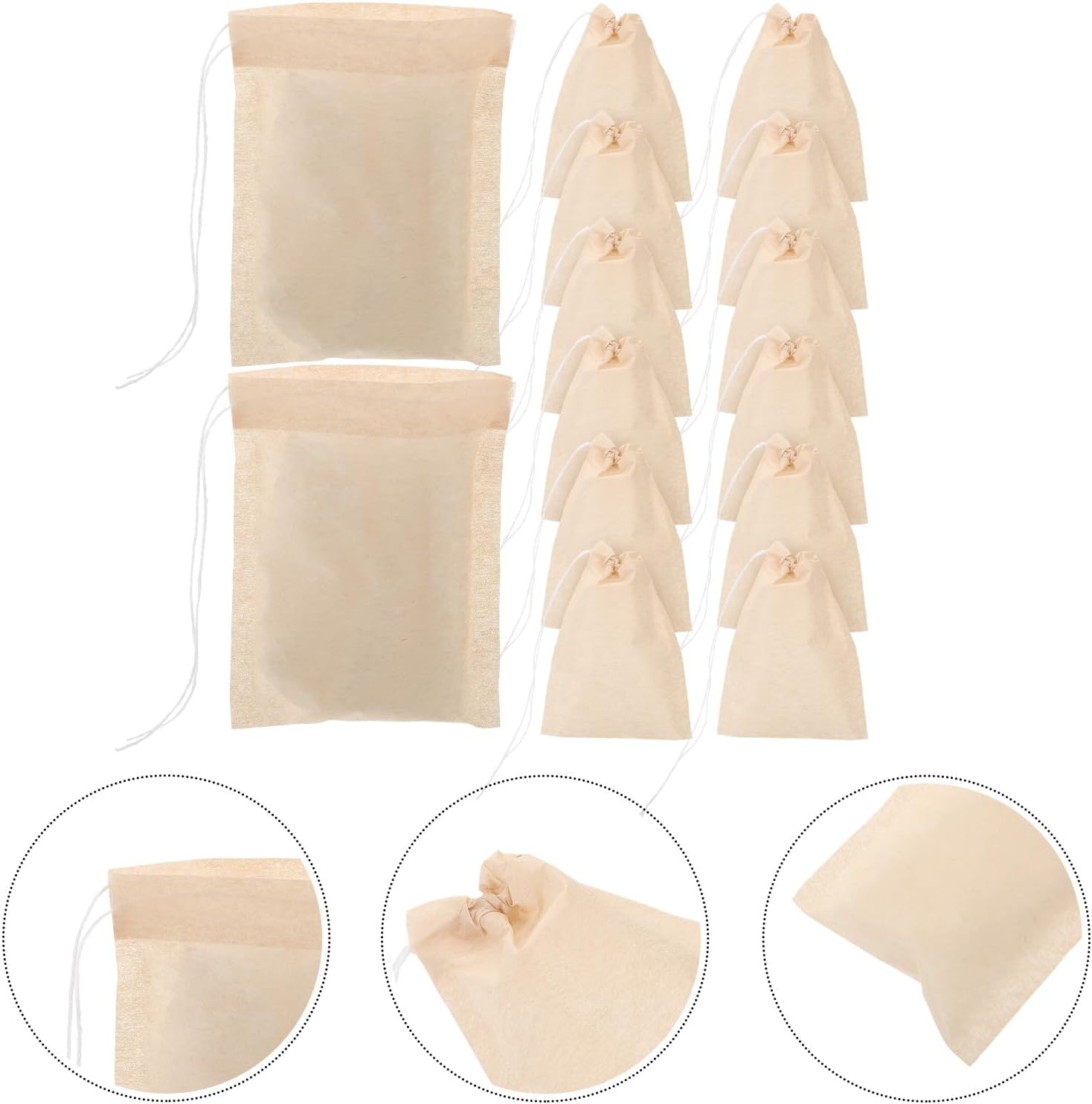 SEWACC 100pcs Natural Color Disposable Drawstring Loose Leaf Tea Filter Bags Unbleached Cotton Strainer Bags for Coffee and Herbal Tea Brewing