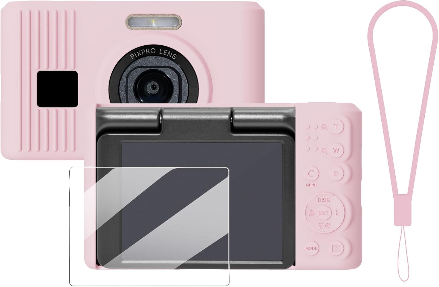 Silicone Protective case for Kodak Pixpro C1 Digital Cameras, with Screen Protector and Lanyard, for Kodak Pixpro C1 Accessories -(Pink)