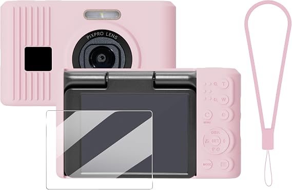 Silicone Protective case for Kodak Pixpro C1 Digital Cameras, with Screen Protector and Lanyard, for Kodak Pixpro C1 Accessories -(Pink)