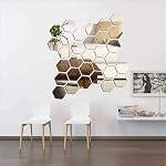 Mirror Wall Stickers Non Glass Mirror Plastic Mirror 3D Hexagon Acrylic Mirror Wall Decor Self Adhesive Tiles (15 PCS)