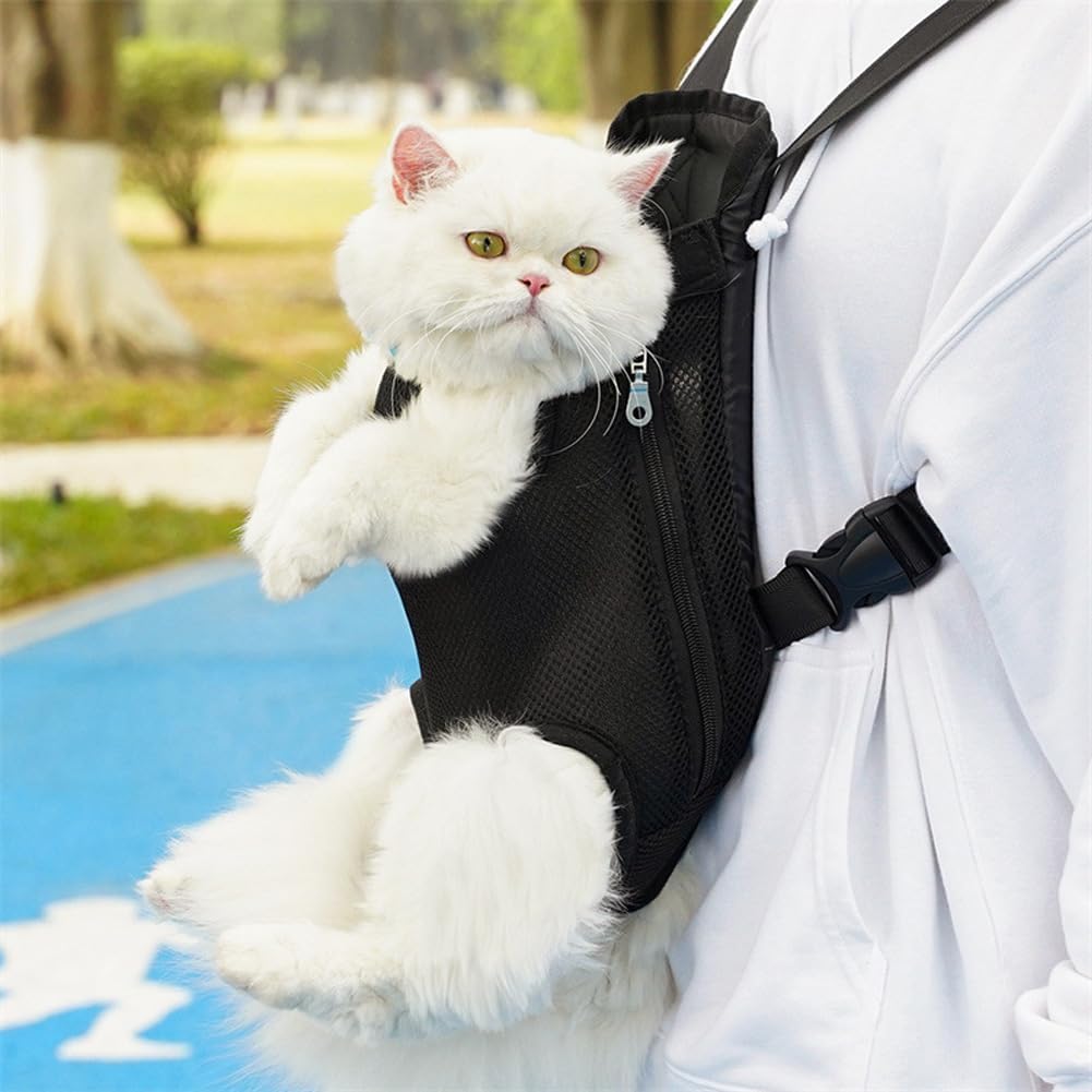 Garvee Zaino per cani e gatti, Trasportino regolabile e traspirante con rete, Design legs out, doppia portabilità anteriore e posteriore, chiusura in chiusura a strappo, Viaggi, escursioni - XL, Nero