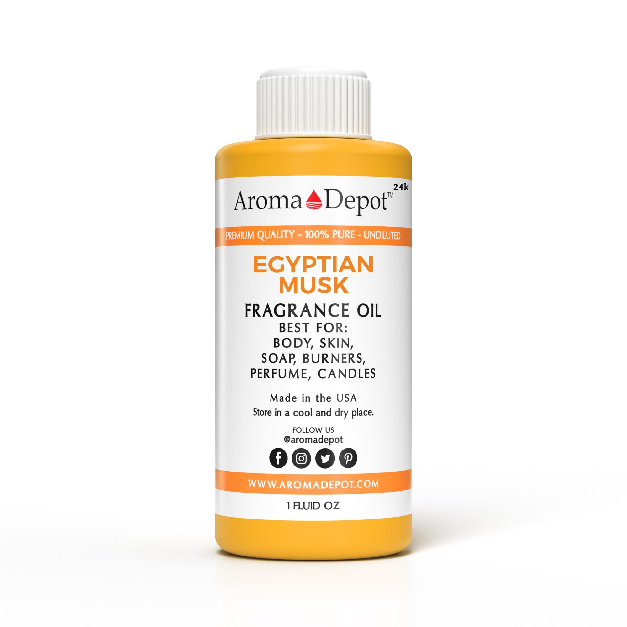 Aroma Depot 24k Egyptian Musk Fragrance Oil I Perfume I Skin Oil I Scented Oil. Can be Used for Candles, Bath Bombs, Body Butter, Creams, and lotions. Works for diffusers, Burners, or heaters. (1oz.)