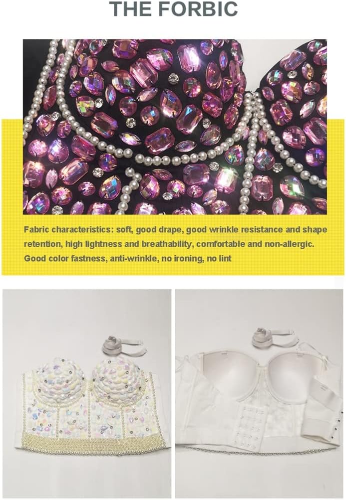 Pearl top for women Sexy Bustier Pearl Cami Top Pearls Beaded Spaghetti Strap Crop Top Corset Bra Party Clubwear