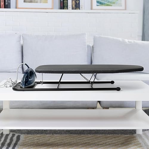 Miniatura 8 de Duwee Tabla de planchar de mesa de 12 x 32 pulgadas con soporte de plancha, pequeña tabla de planchar con cubierta resistente al calor, acolchado de