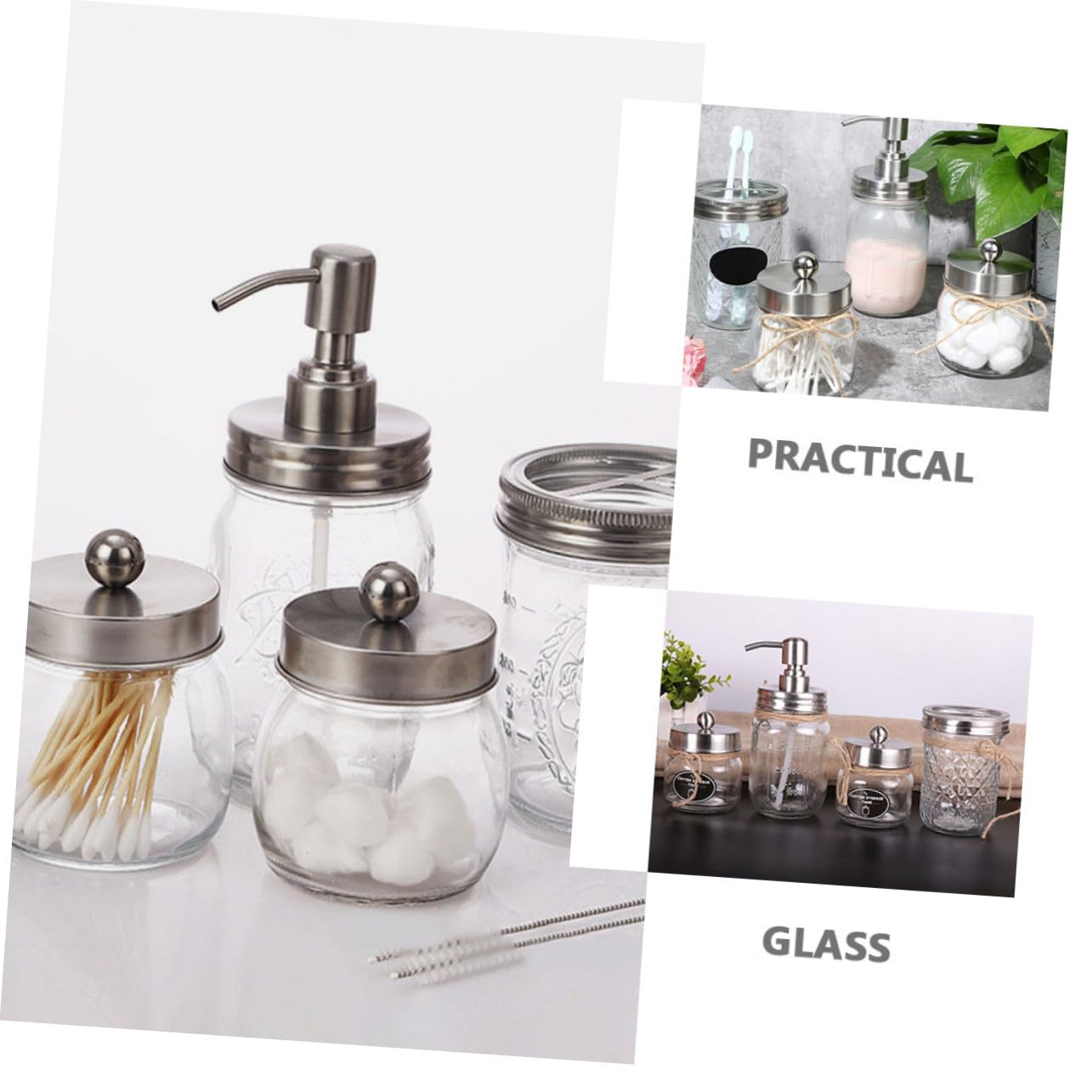 VICASKY Accessori Bagno in Vetro Trasparente Portaspazzolini e Dispenser Lozione Design Classico e Superficie Liscia Facile da Pulire e Portatile Materiale Durevole per Uso Quotidiano