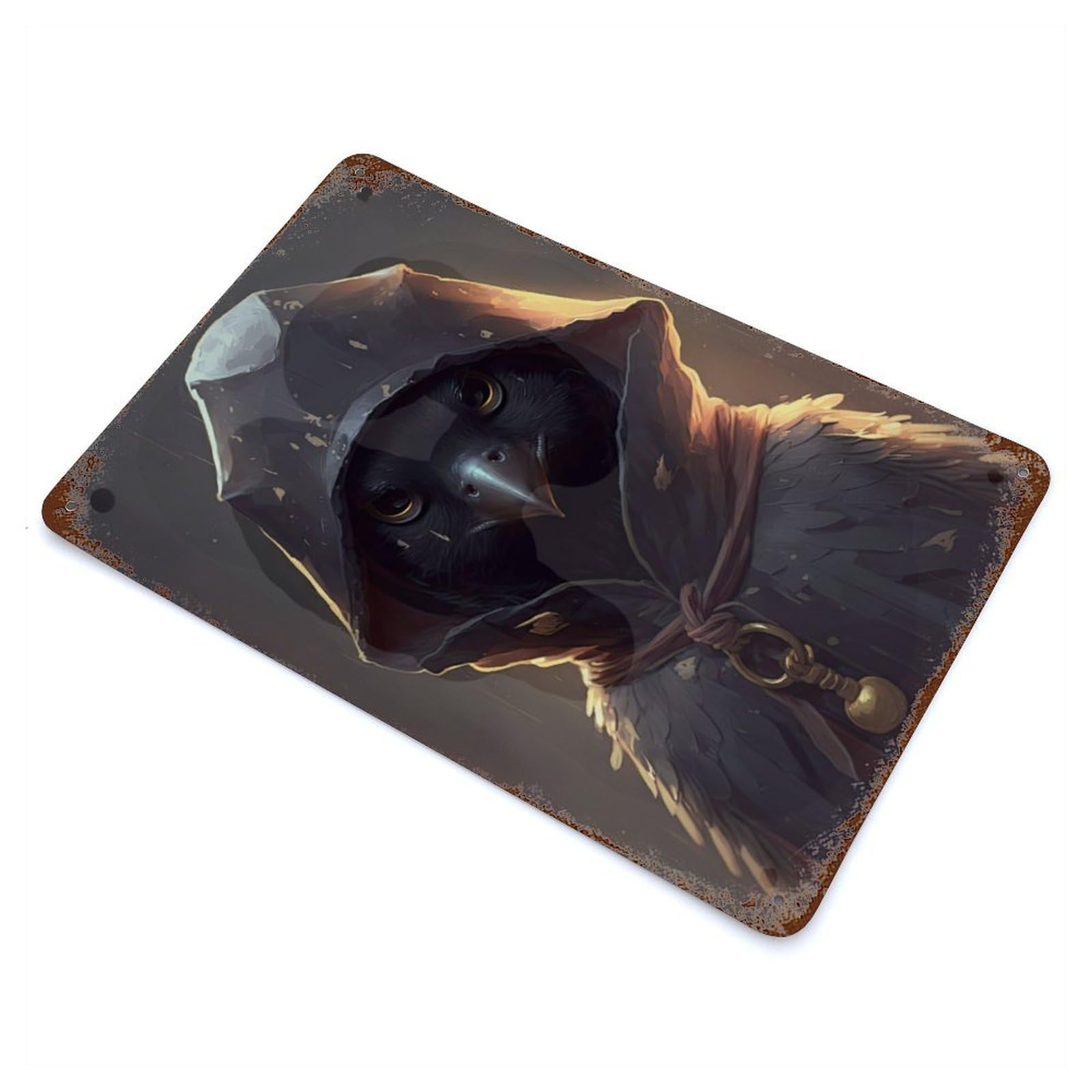 Wizard The Crow Portrait Rusty Metal Tin Sign 11.8"x7.9", Ideal for Farmhouse, Kitchen And Entryway Decor
