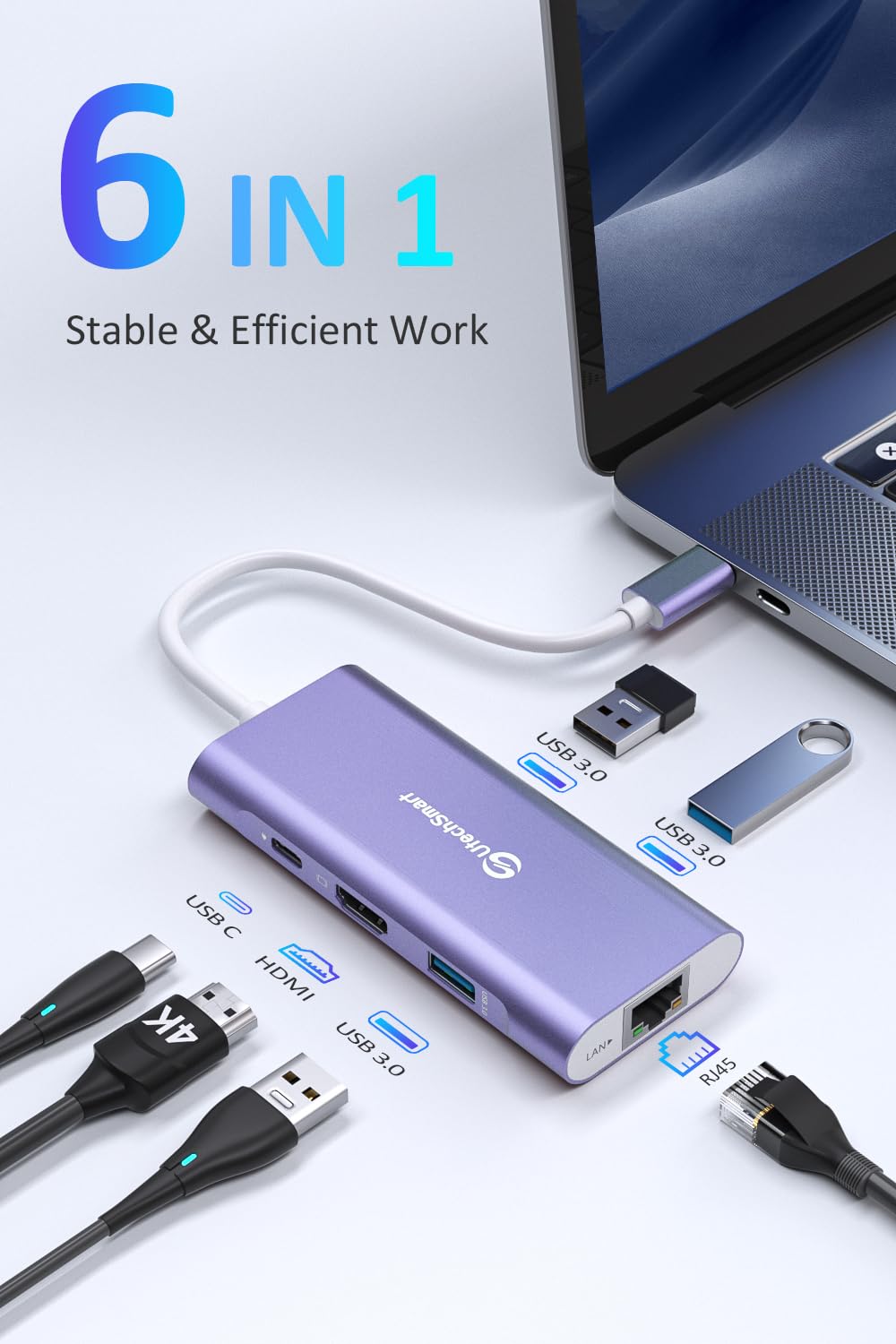 Adaptateur Usb-c 5 En 1 Hub USB-C 5-en-1 - Ports HDMI 4K, USB 3.0 Et Charge PD 60W, Compatible MacBook Et Steam Deck Dock USB-C Portable