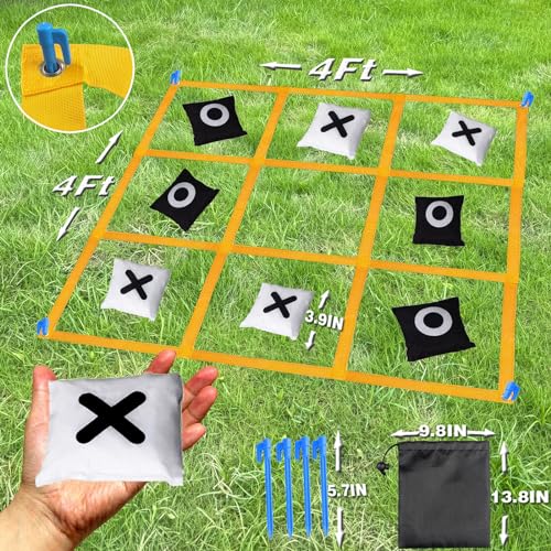 Giant Tic Tac Toe Strap Game Outdoor, 4FT x 4FT Portable Tic Tac Toe Bean Bag Toss with 10pcs Bean Bag, Large Outdoor Lawn Yard Backyard Carnival Field Day, Jumbo Yard Games for Family - image 4