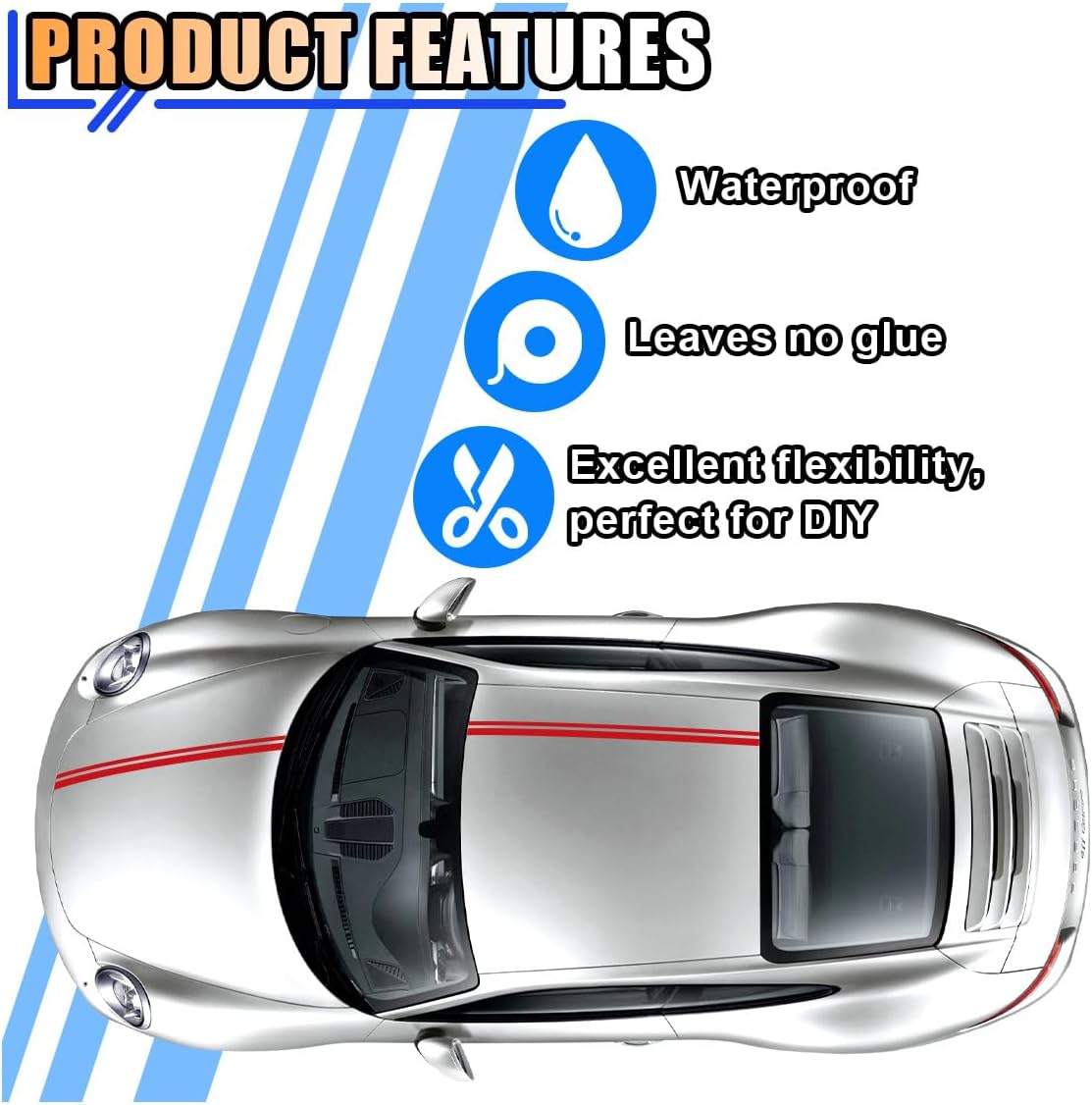 2 Rolls×32Ft Car Vinyl Pinstriping Tape Stripe Decal, DIY Car Body Side Stripes Auto Striping Tape Emblems Trim, Universal for Car Motorcycle Door Home Musical Instrument (Red)