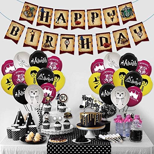 50 PCS Magical Wizard Birthday Party Supplies,Magical Wizard Party Decorations include 24 pcs Colorful Balloons1 pcs Banner,25 pcs Cake Toppers for kids