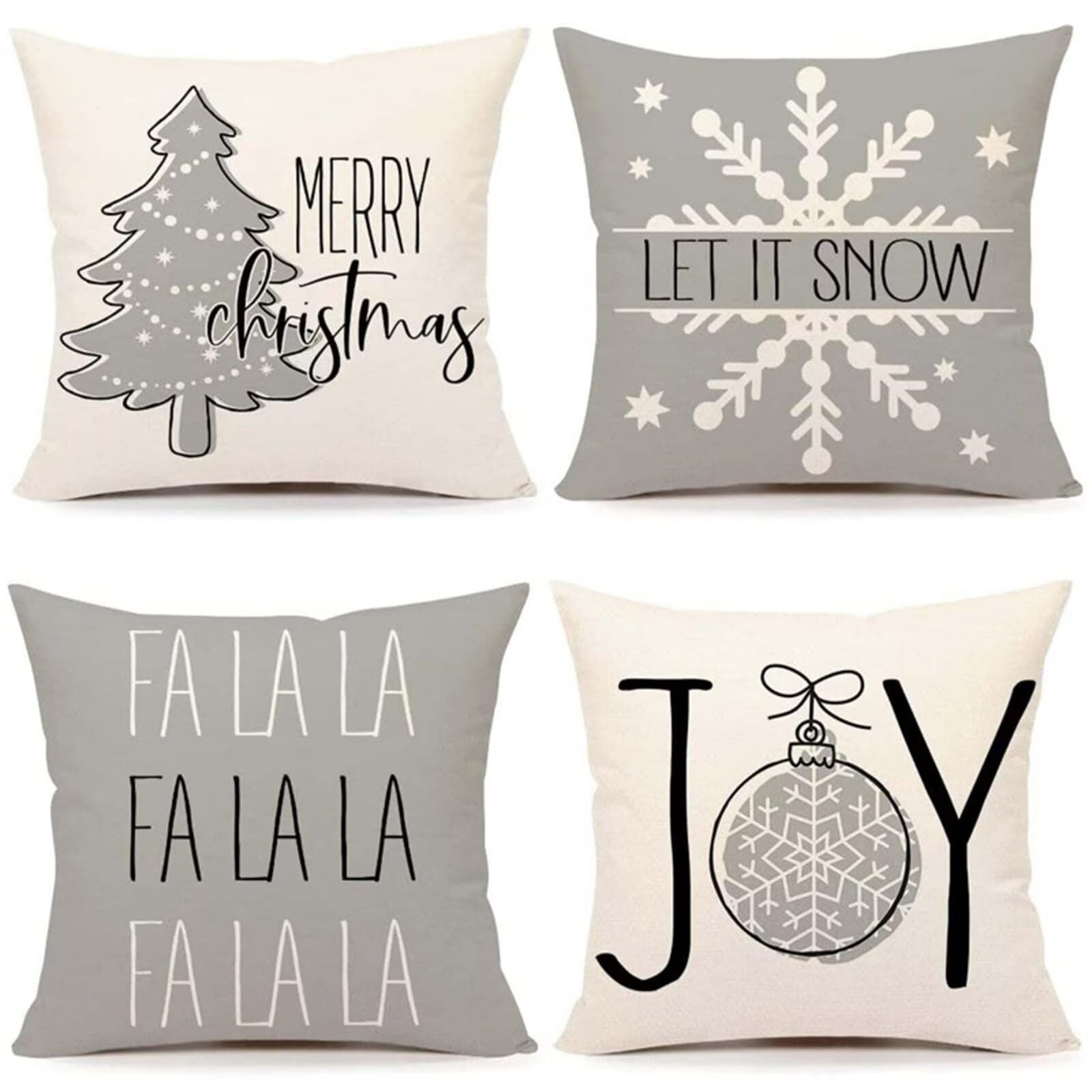 Natale Fodere per Cuscini 55x55cm 4 Pezzi Fiocco di neve di Natale grigio Cuscini Caso Federa, Copricuscini Natalizi, Invernale Natalizie Divano Decorativi di Natale per Divano Natalizie Decor