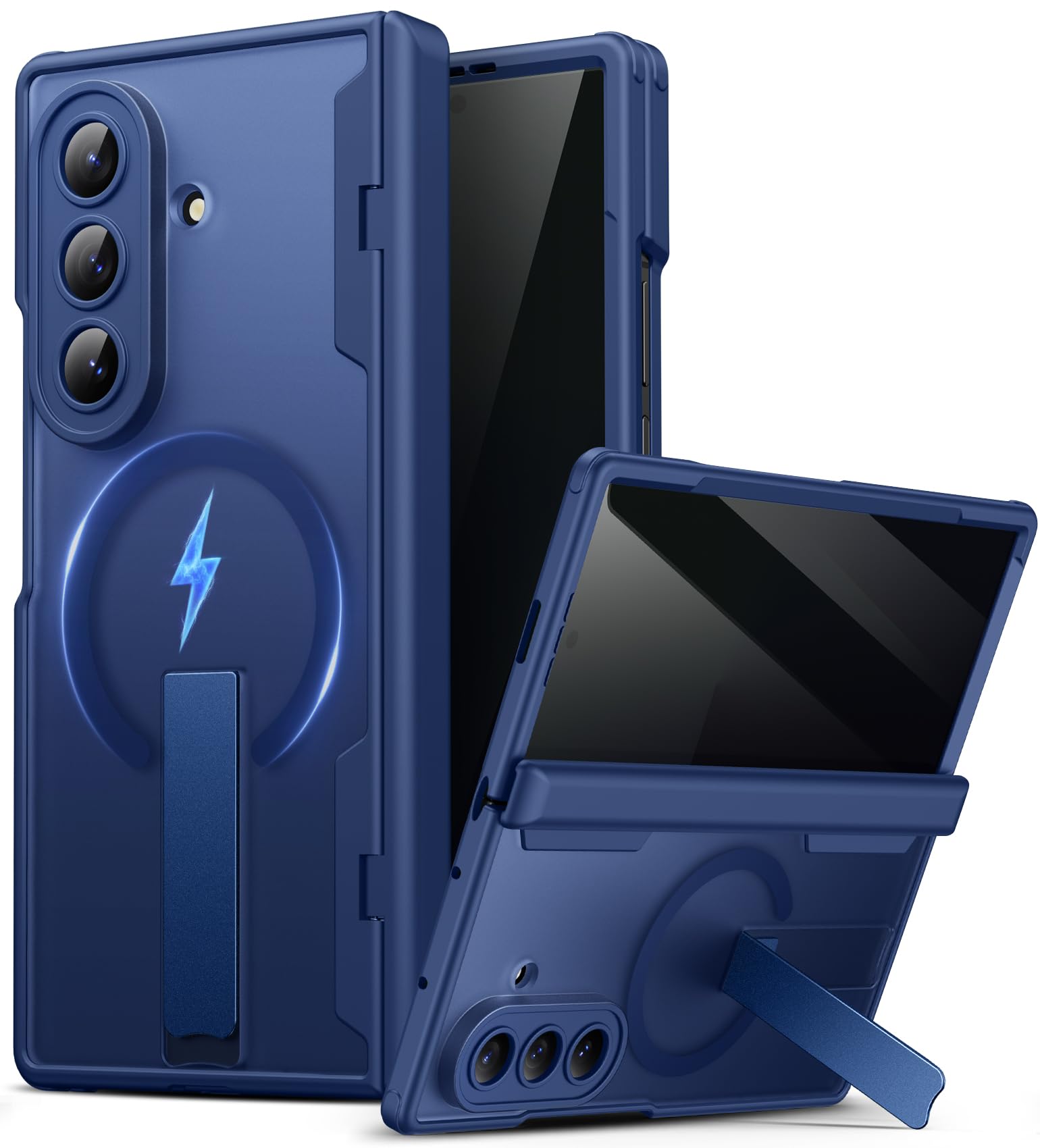 Custodia per Samsung Galaxy Z Fold 7 con pellicola protettiva frontale integrata, compatibile con MagSafe, supporto integrato e protezione cerniere, custodia protettiva antiurto per Fold 7, blu
