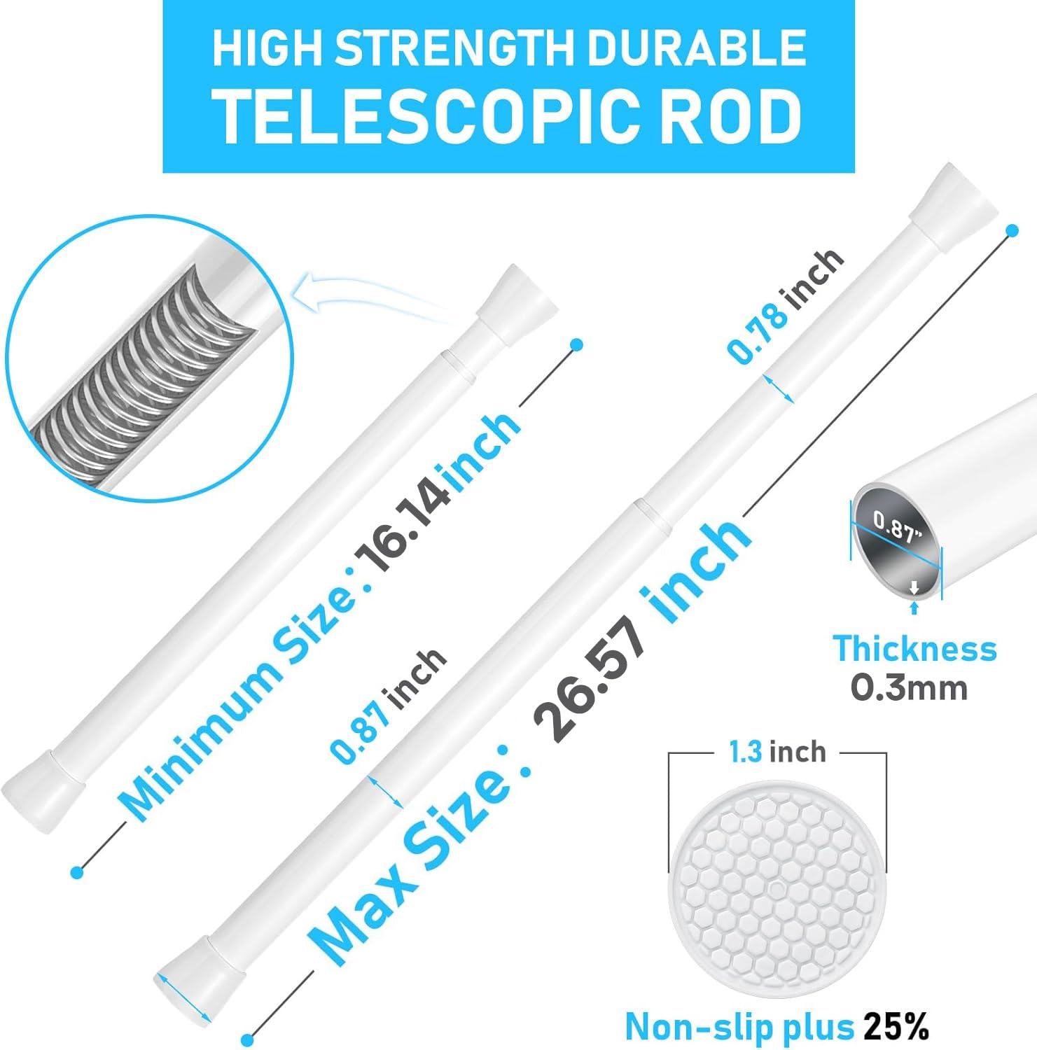Snapklik.com : 2 Pack White Tension Rod 16 To 26 Inch Spring Tension ...
