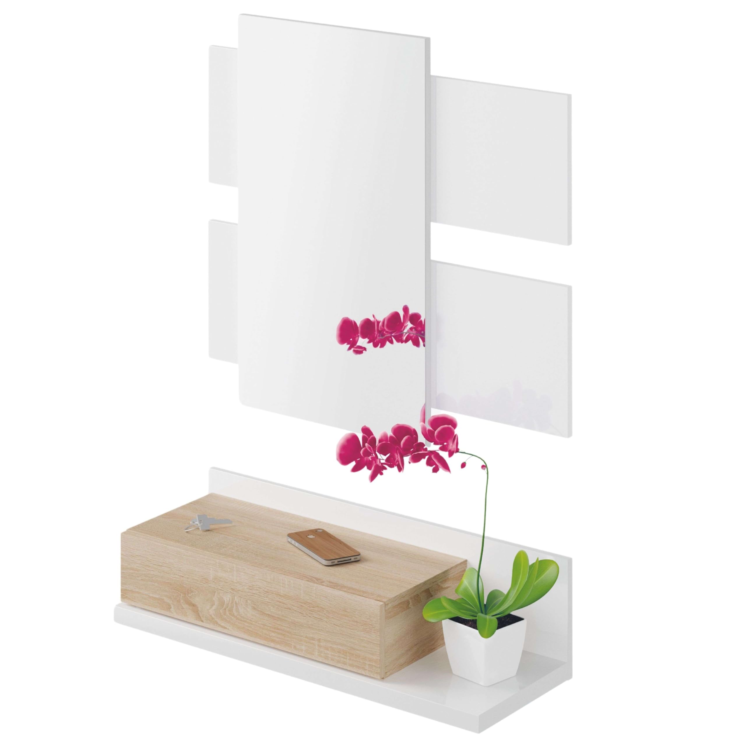 Miroytengo Mueble Recibidor Entrada Tekkan Estilo Nórdico Color Blanco Artik y Roble Canadian 75 cm