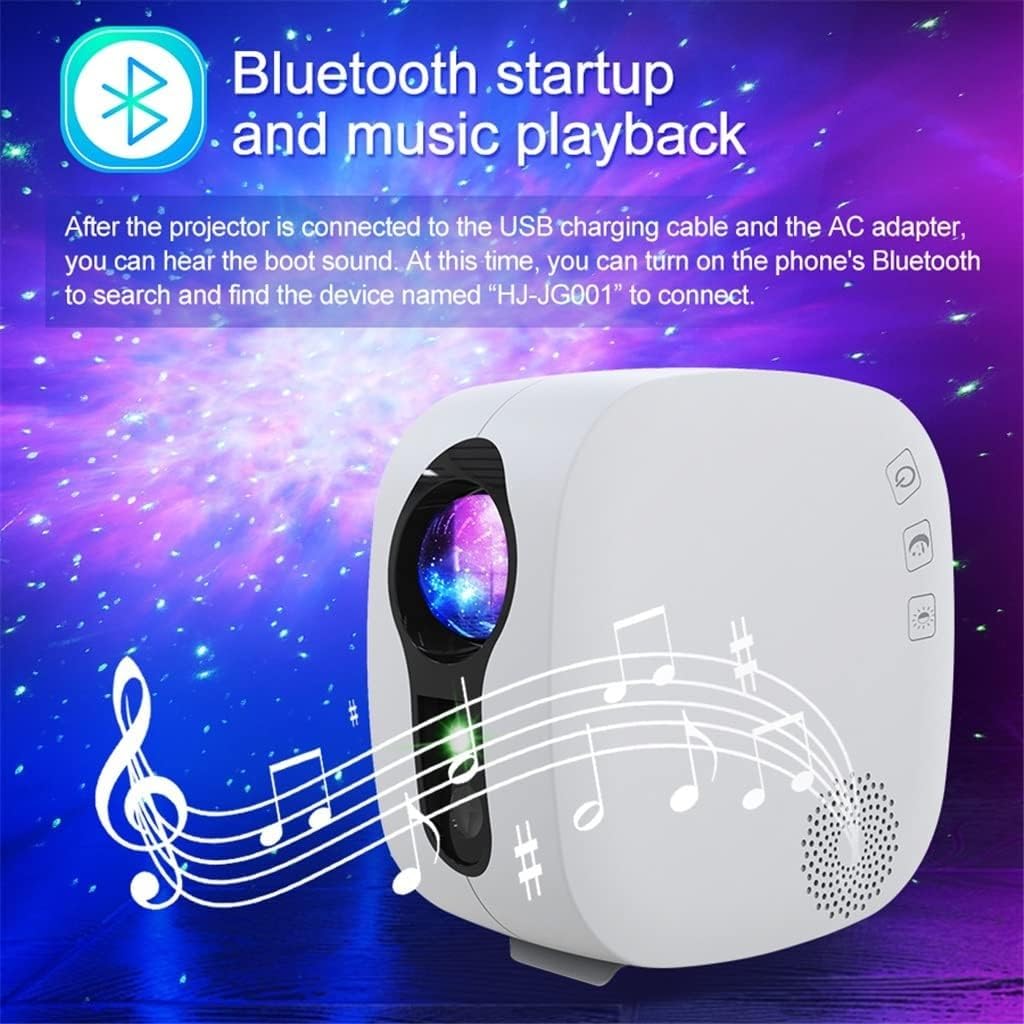 GeRRiT Proyector de Estrellas Altavoz de música Bluetooth Proyector de luz Nocturna LED Galaxy Nebula Ocean Star Proyector Moon Night Light (Color : White)