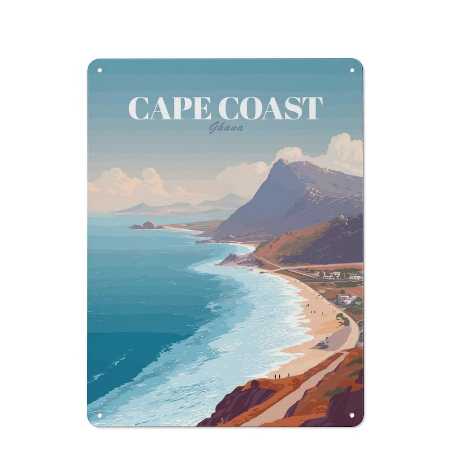 Junmoney Style-12 For Café Or Restaurant, Cape Coast Ghana Travel (2) Retro Metal Sign 40X30cm, Gift For Café Owners And Decorators During The Christmas Season
