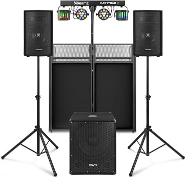 Vonyx VX0812BT 2.1 Active DJ Speaker Package with Subwoofer & Light Bar