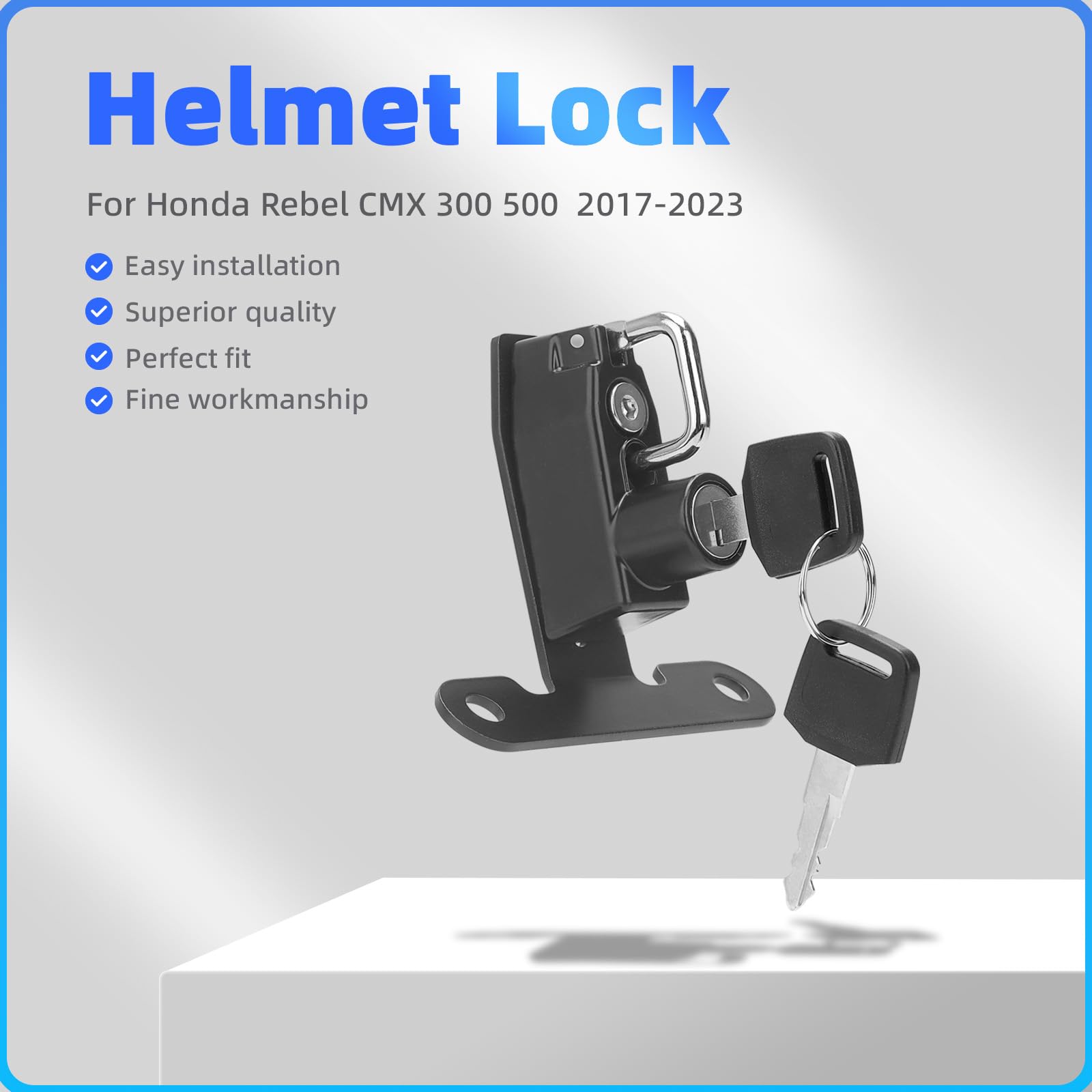 Verrou antivol pour casque de moto Honda Rebel CMX 300 500 2017-2023 avec 2 clés - Noir