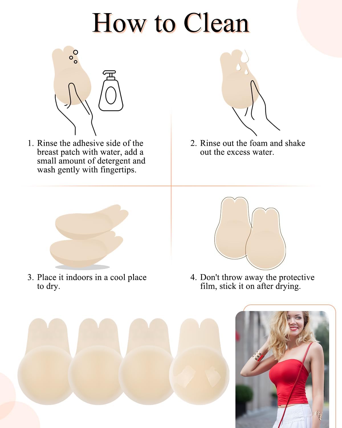 2 Pairs Adhesive Breast Lift Nipple Covers, Silicone Lifting Nipple Covers for Women, Reusable Nipple Pasties Sticky Bra Breast Lifters for Backless Strapless Dress - Image 5