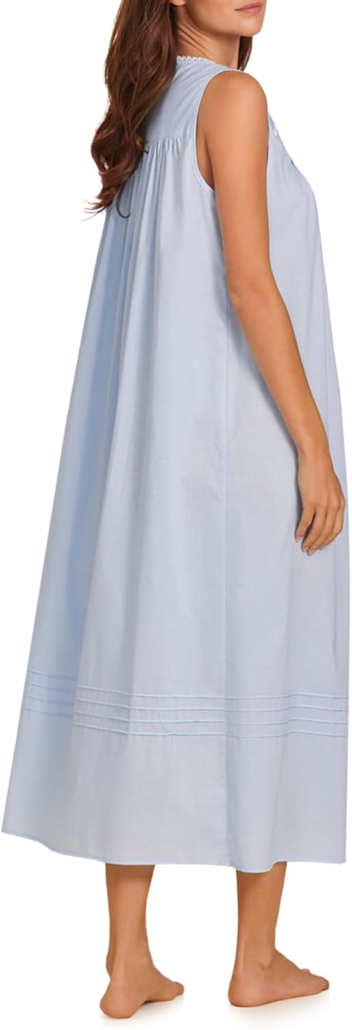 Eileen West Sleepwear & Loungewear for Women - Poetic Woven Lawn Collection - 100% Cotton Lightweight Sleeveless Nightgown - Image 2