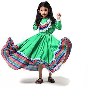 Mexican Traditional Dress Girls National Style Princess Dress Halloween Carnival Birthday Party Dress