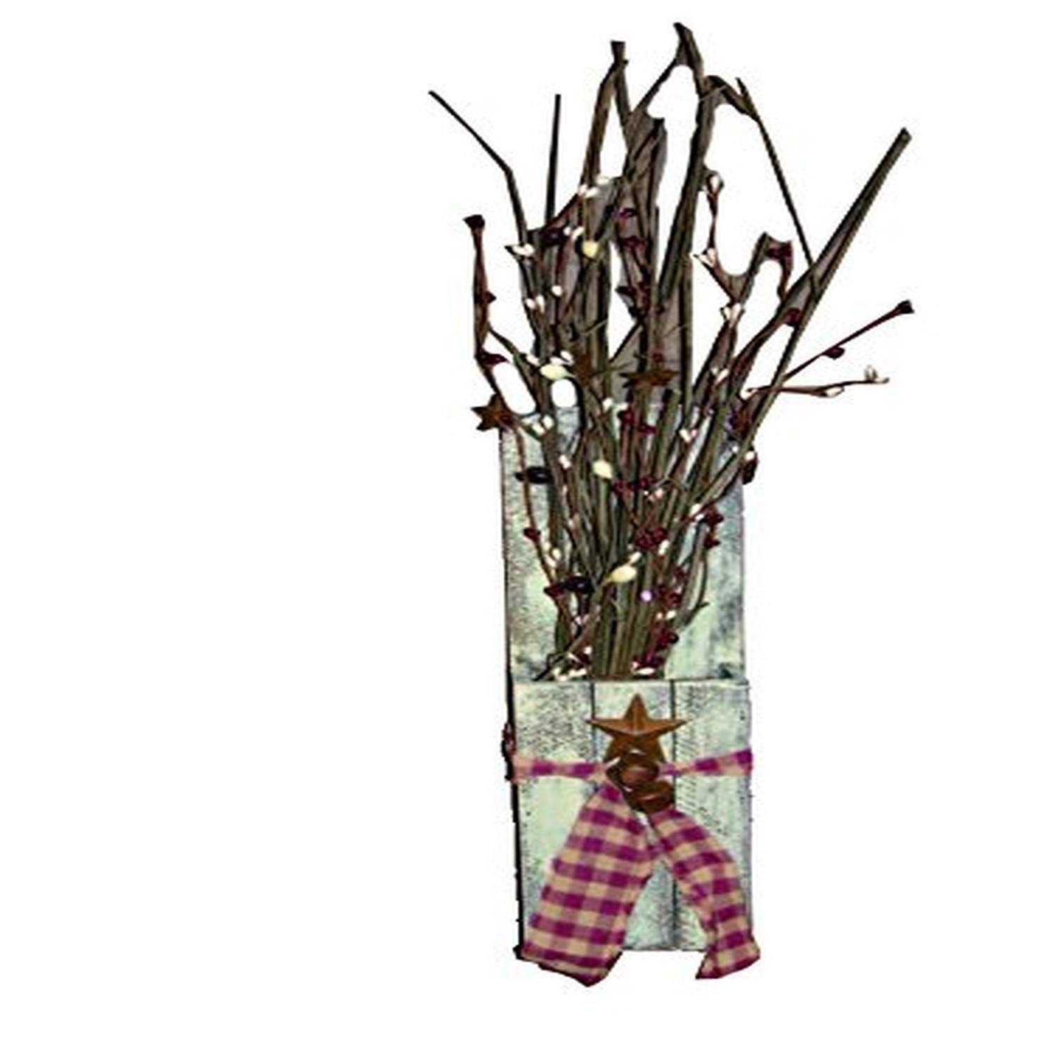 Red Wood Box with Berries, 24-Inch