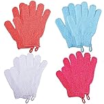 8 PCS Exfoliating Gloves, Bamboo Exfoliator Mitt, Body Exfoliating Wash Glove Dead Skin Remover Shower Body Scrub Gloves for Adults and Kids, Ingrown(Blue, White, Pink, Orange)