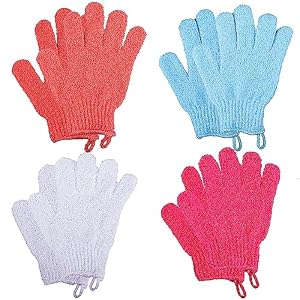 8 PCS Exfoliating Gloves, Bamboo Exfoliator Mitt, Body Exfoliating Wash Glove Dead Skin Remover Shower Body Scrub Gloves for Adults and Kids, Ingrown(Blue, White, Pink, Orange)