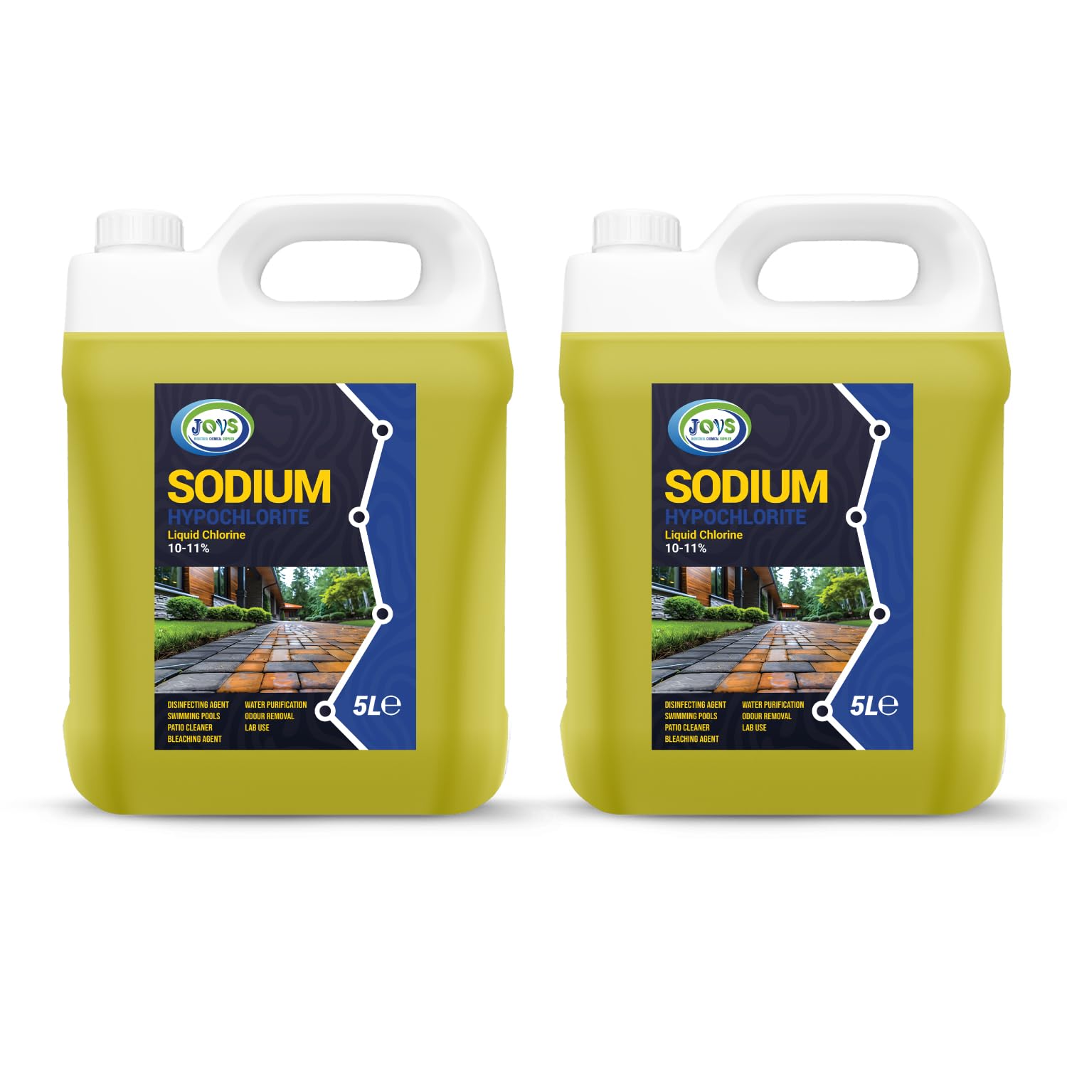 JOVS Sodium Hypochlorite 2 x 5 L - High Strength (10% -11%) Brick, Driveway & Patio Cleaner - Stain Removal - Odour Removal.
