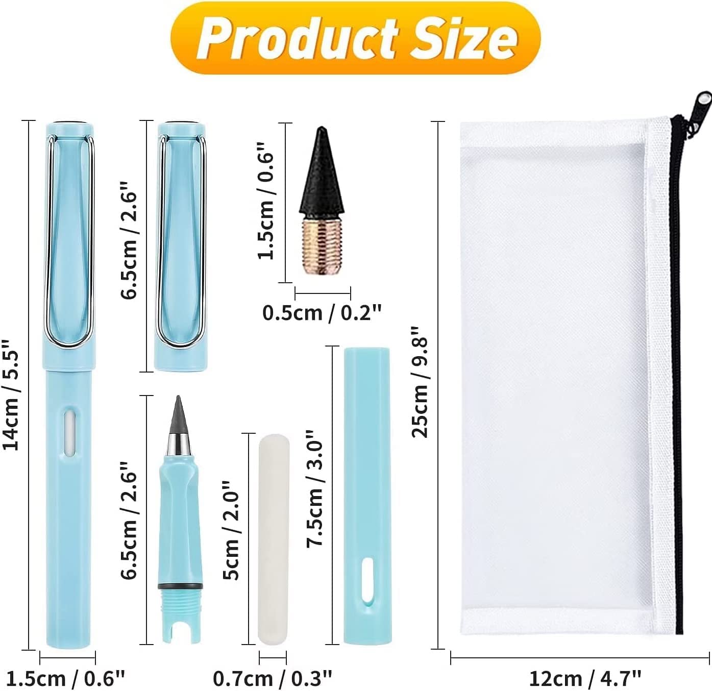 Chavda Pack Of 4 Inkless Pencils Eternal, Everlasting Pencil with Eraser, and Replacement Nibs, Reusable Infinity Pencil, NO Sharpening Pencils for Student Writing Sketch (Multicolor) (4) 1