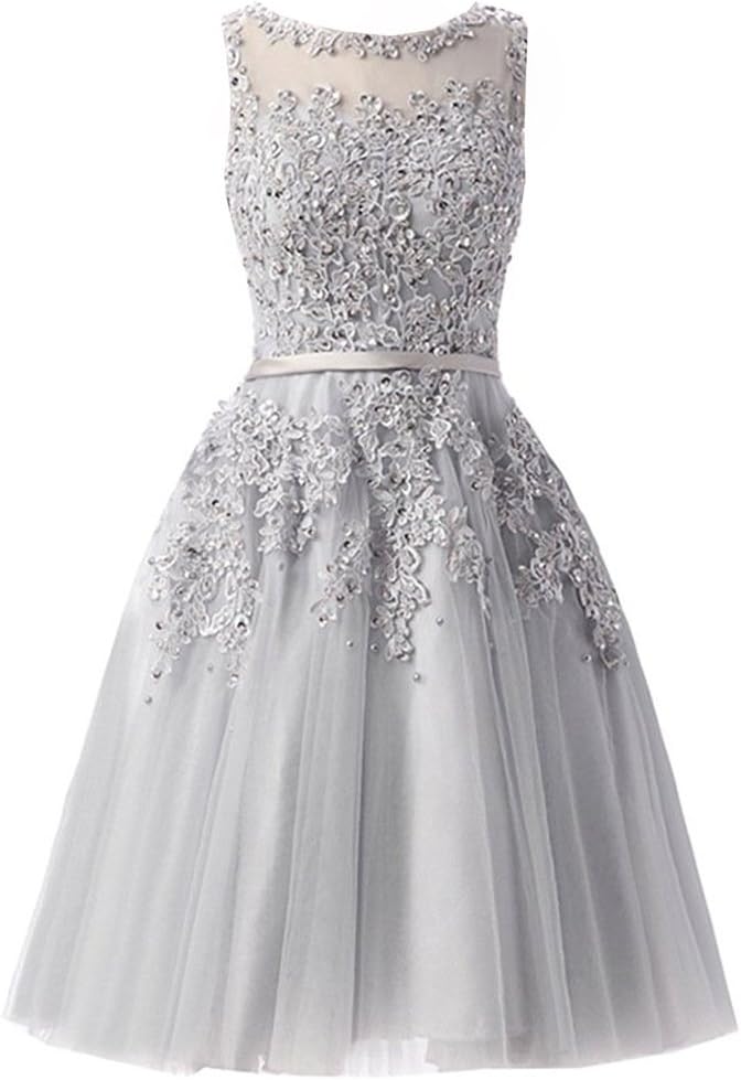 Women's Knee Length Tulle Lace Appliques Hollow Homecoming Dress