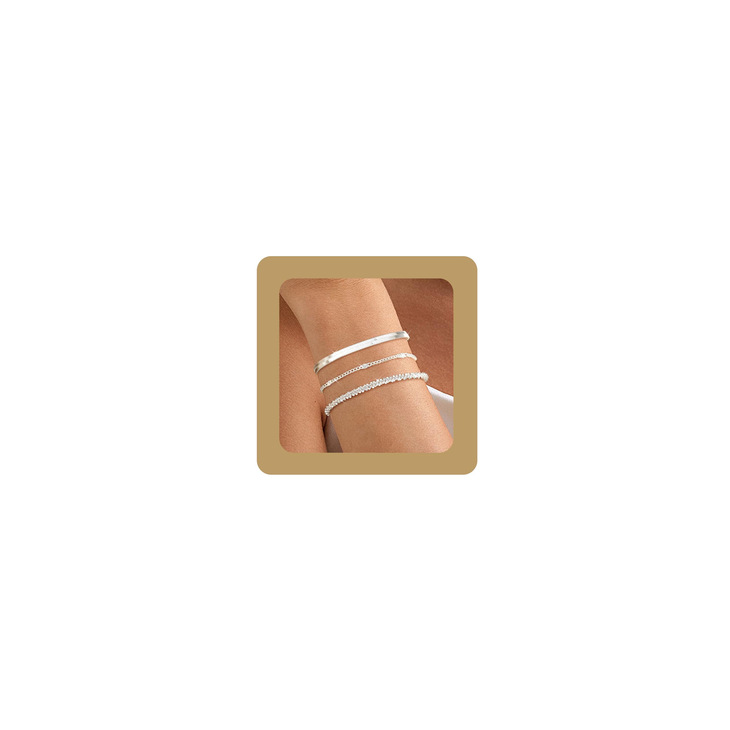 MOGASA 3 Piezas Pulsera Mujer Plata 925 Ajustable Apilables Pulseras Cadena de Serpiente Pulsera Plata/Oro Brazalete Mujeres Niñas Joyería Regalos