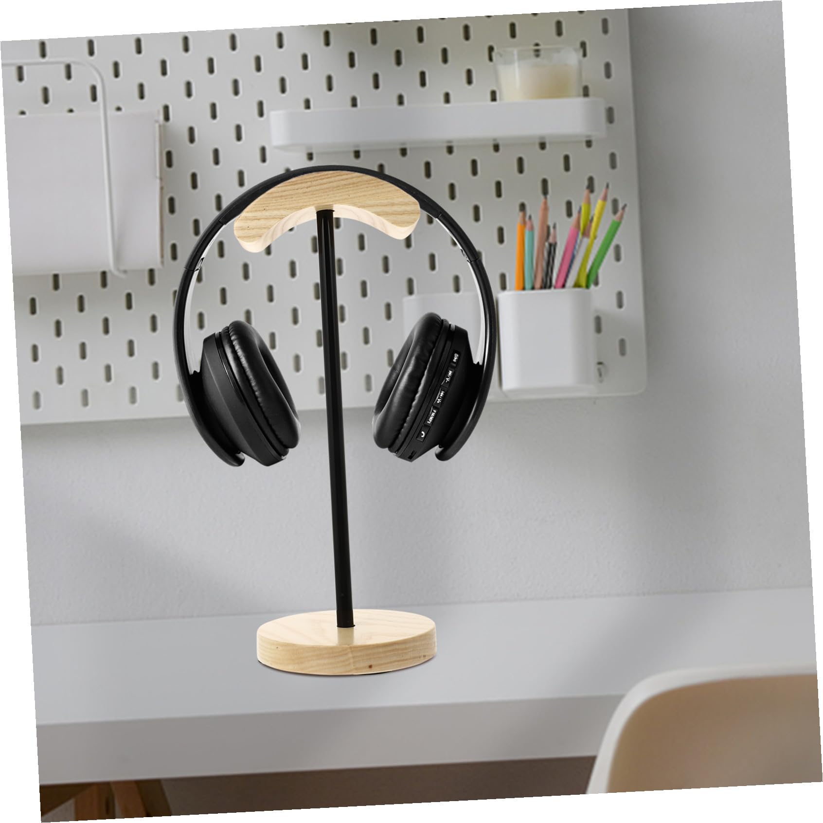 SHINEOFI Soporte para Auriculares de Madera Soporte para Gaming Diseño de Gancho Arqueado Base Estable para Escritorio para Hogar y Tiendas