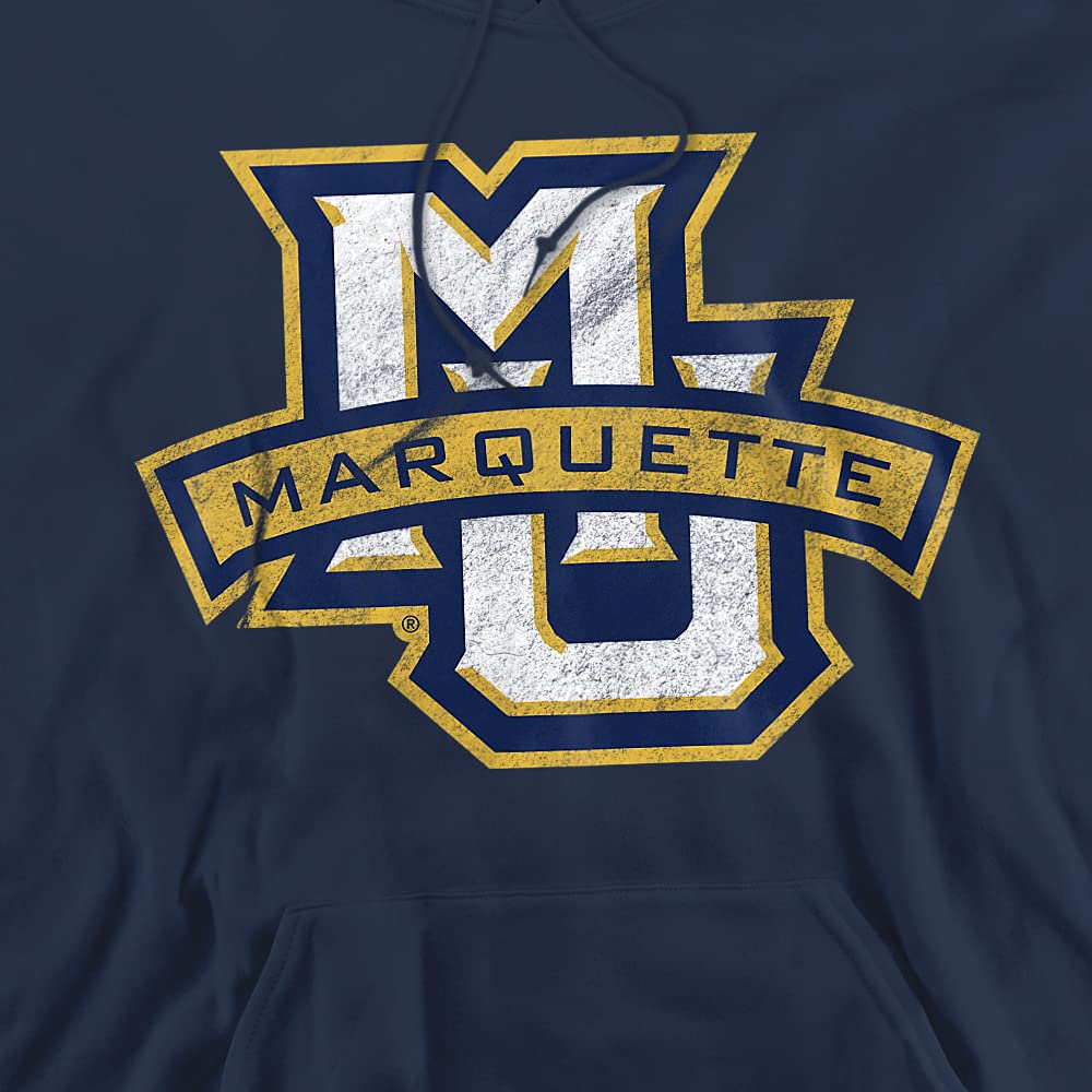 Marquette University Official Distressed Primary Unisex Adult Pull-Over Hoodie,Navy, Large