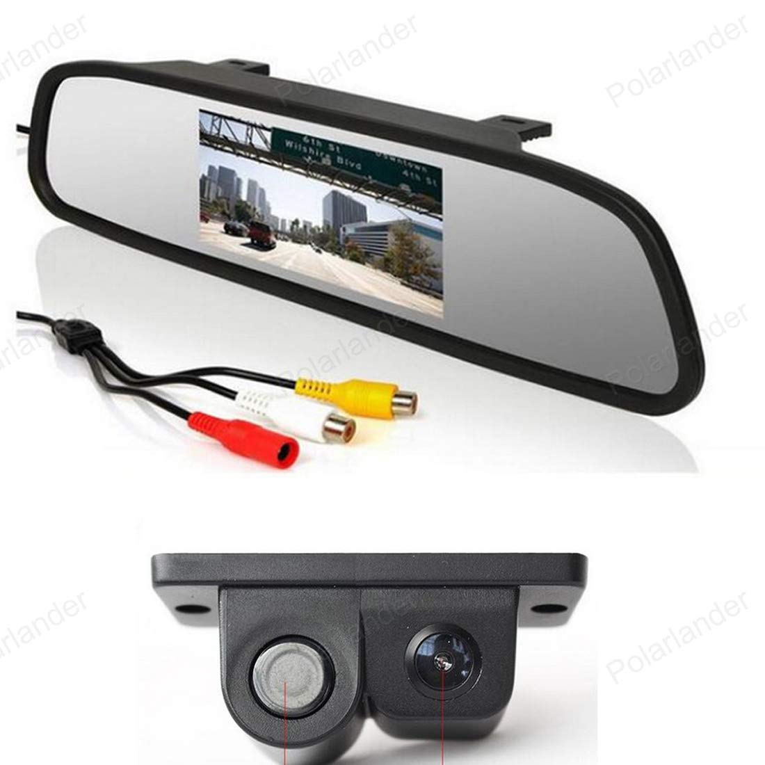 4.3"Monitor di parcheggio per specchietto retrovisore Auto + Sensori di parcheggio Video con Telecamera per retromarcia