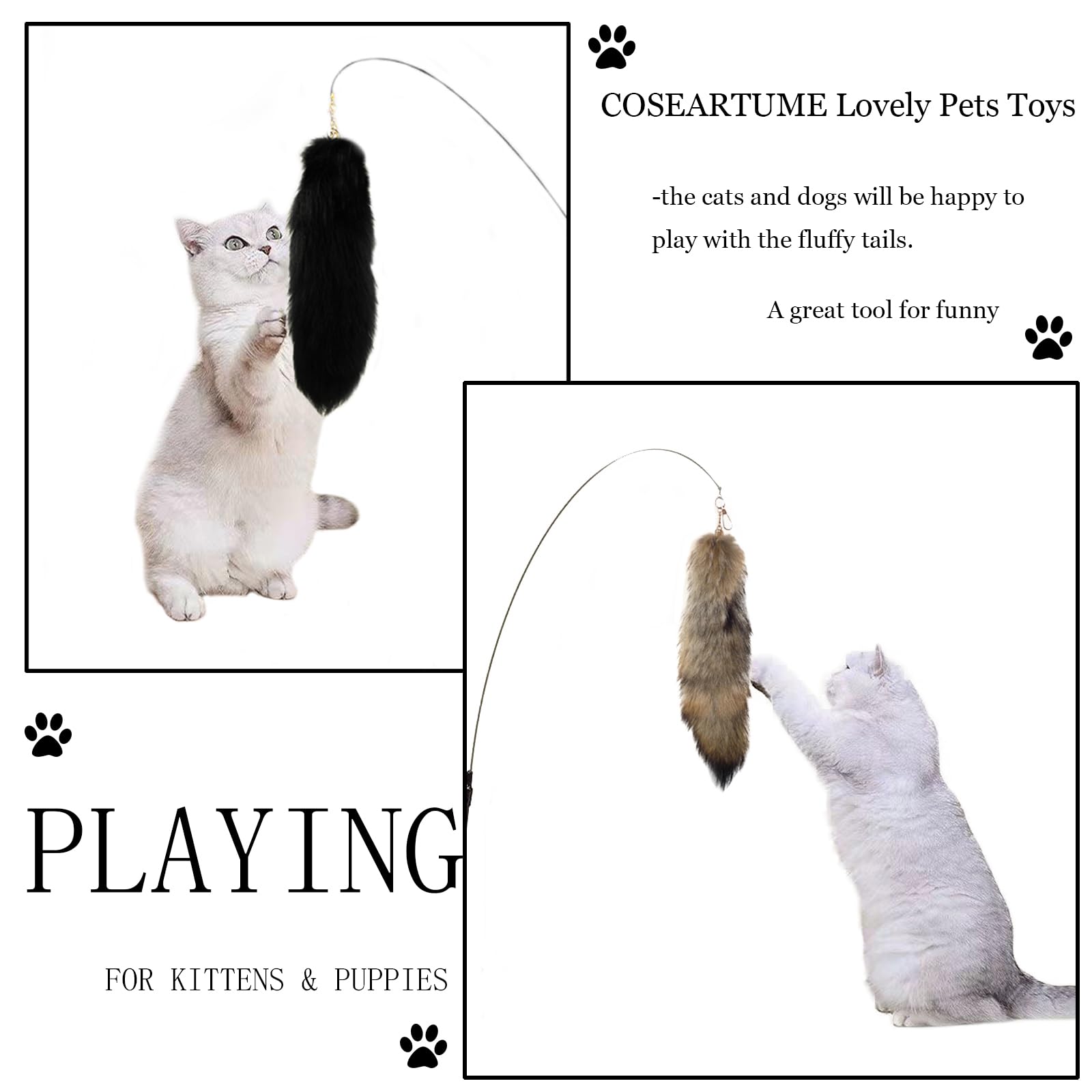 Fluffy Therian Cat Wolf Tail Real Fox Fur Keychain Cosplay Women Bag Keyring Halloween Costume for Adult: Sunny Black