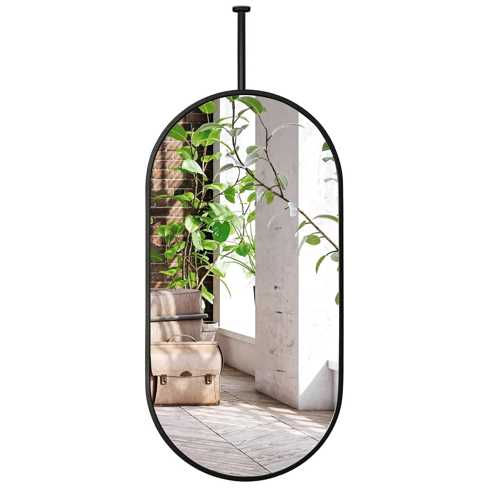 BKSXSOP Oval Bathroom Mirror, Black Metal Framed HD Mirror Vanity for Bedroom Living Room Vertical Ceiling Home Decor - Boom Can Be Customizable (Size : 40cmx70cm)