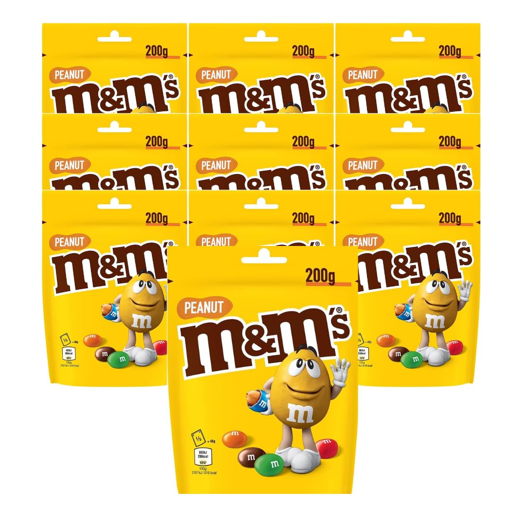M&M'S PEANUT - Bonbons Chocolat au Lait & Cacahuètes - Sachet de 200g, Lot de 10x200g, 2kg