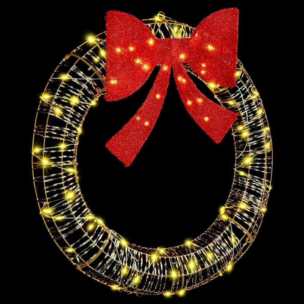 Couronne avec 80 LED blanc chaud PET 91 x 91 x 9 cm avec grand nœud et bande LED USB pour décoration d'arbre de Noël, décoration festive intérieure et extérieure, éclairage de l'Avent