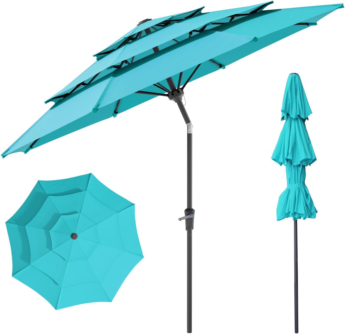 Beanss Outdoor Patio Umbrella, Table Umbrella with Push Button Tilt and Crank, 8 Ribs Market Umbrella