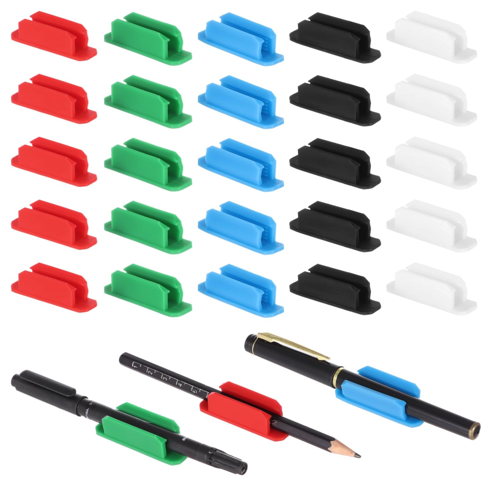 25 Pack Silicone Pencil Holder,Adhesive Pen Holder for Desk,Marker Clip for Classroom Office Desk Accessories, Pencil Holder with 25 Double Sided