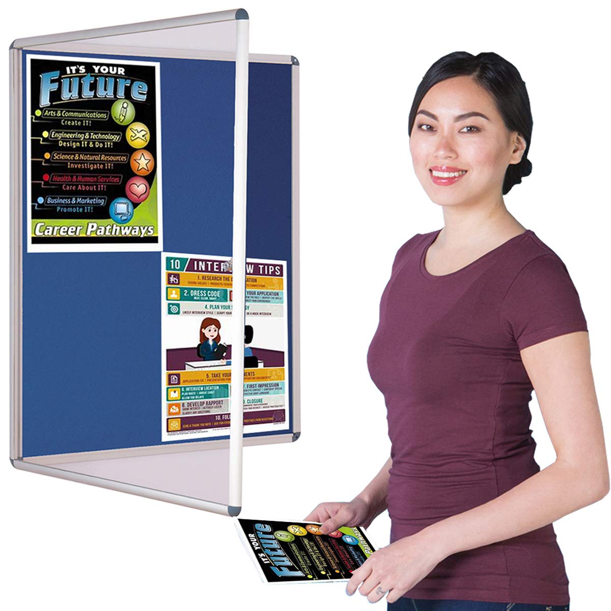 Wonderwall Tamperproof Lockable Noticeboard, 60 x 45 cm, Bluen Felt Pinboard, 5 Colours to Choose from, Ideal for Office, School, Display