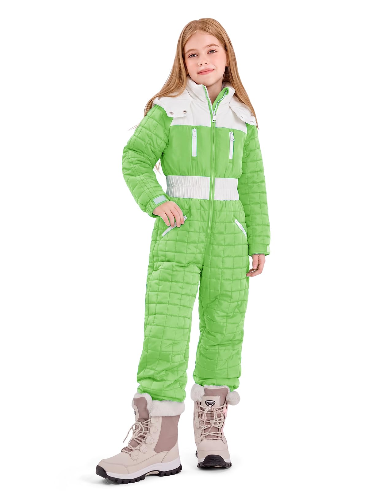 Haloumoning Kid Snowsuit Girls Hooded Waterproof Insulated Ski Suit