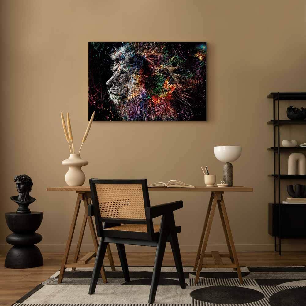 Tableau Acoustique Lion Abstrait 120x80 Cm - Impression Sur Toile Avec Isolation Phonique - Décoration Moderne Afrique